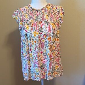 Floral Ruffled Cap Sleeve Blouse